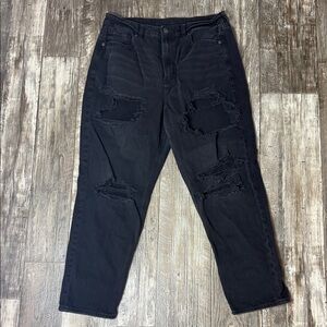 American Eagle Outfitters Mom Jeans  Women Dark Distressed Jeans, 14 Regular